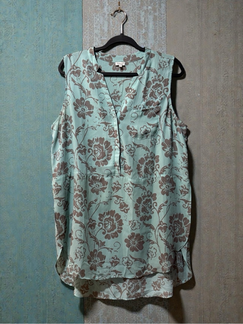 Kismet Aqua & Grey Floral Print Sleeveless Tunic Tank Top